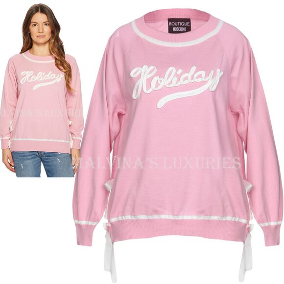 BOUTIQUE MOSCHINO SWEATER COTTON HOLIDAY SIDE BOW DETAIL sz US 6